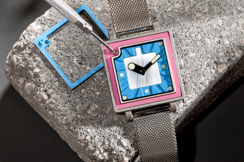 Detail of a removable bezel and its fastening screw.